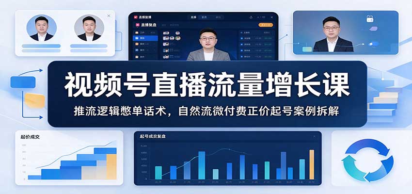 视频号直播流量增长课:推流逻辑憋单话术,自然流微付费正价起号案例拆解-网赚副业网