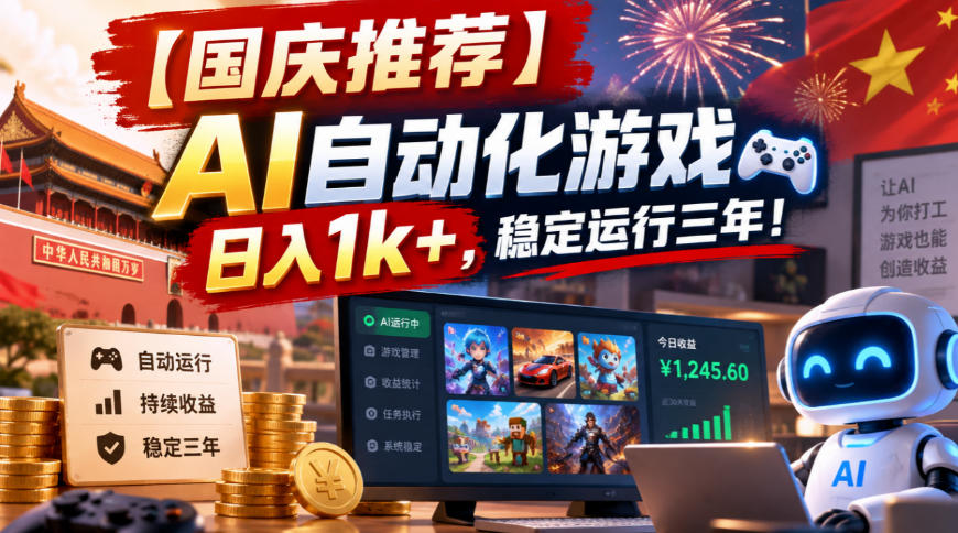 【国庆推荐】AI自动化游戏,日入1k+,操作简单,稳定运行三年!【揭秘】-网赚副业网