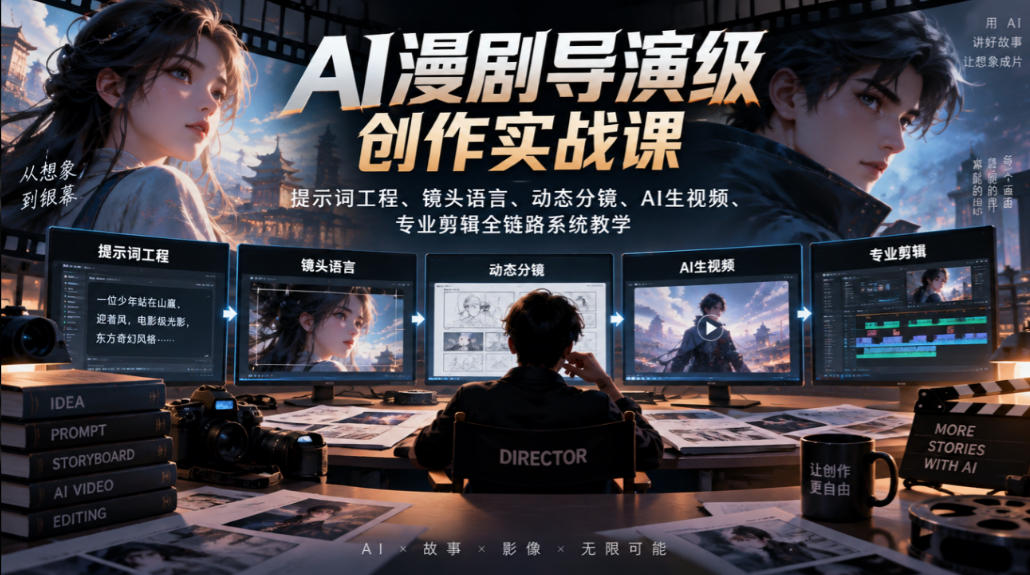AI漫剧导演级创作实战课|提示词工程、镜头语言、动态分镜、AI生视频、专业剪辑全链路系统教学-网赚副业网
