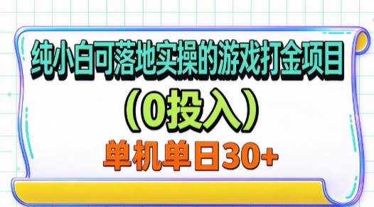 纯小白可落地实操的游戏打金项目(0投入)单机单号30+-网赚副业网