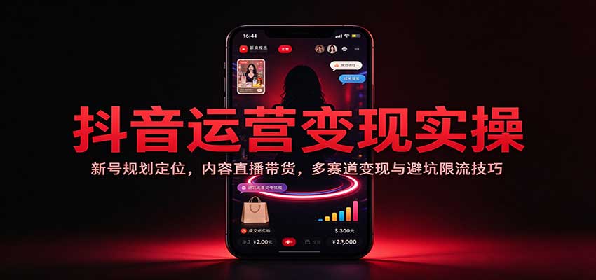 抖音运营变现实操:新号规划定位,内容直播带货,多赛道变现与避坑限流技巧-网赚副业网