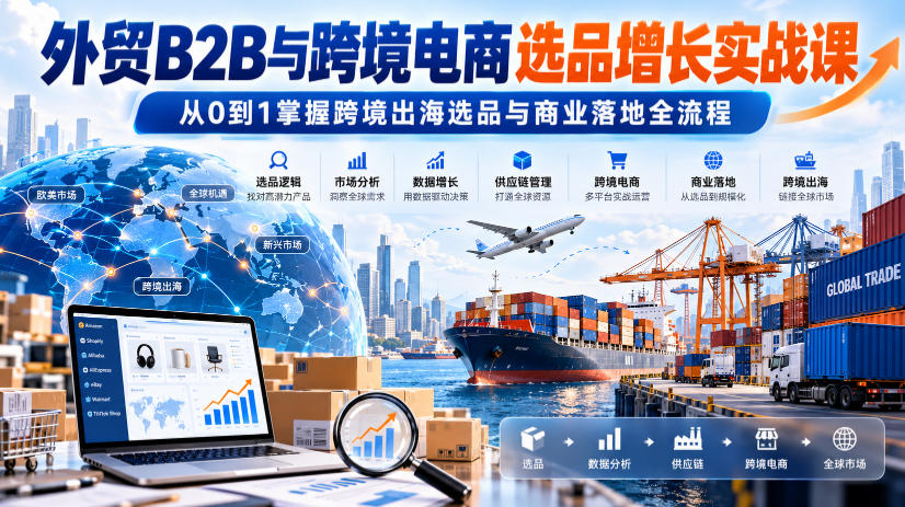 外贸B2B与跨境电商选品增长实战课，从0到1掌握跨境出海选品与商业落地全流程-网赚副业网