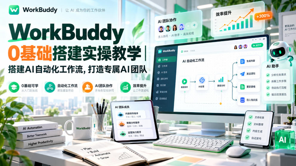 WorkBuddy 0基础搭建实操教学|搭建AI自动化工作流,打造专属AI团队-网赚副业网