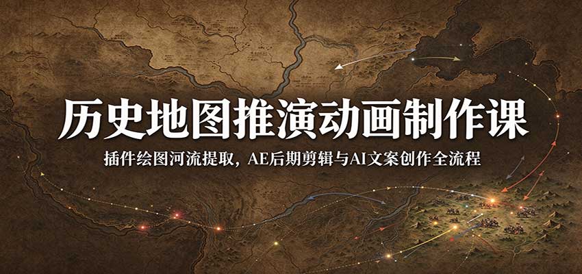 历史地图推演动画制作课：插件绘图河流提取，AE后期剪辑与AI文案创作全流程-网赚副业网