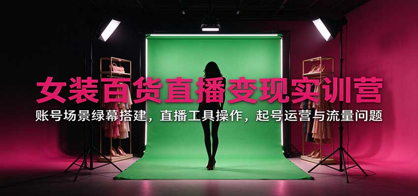 女装百货直播变现实训营:账号场景绿幕搭建,直播工具操作,起号运营与流量问题-网赚副业网