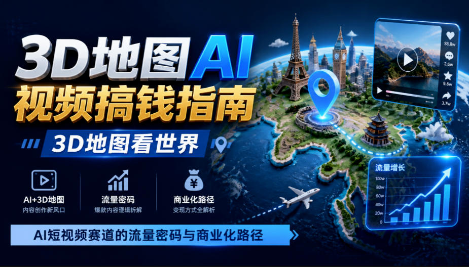 3D地图AI视频搞钱指南,3D地图看世界,AI短视频赛道的流量密码与商业化路径【文档】-网赚副业网