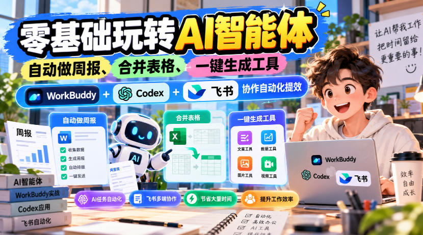 【无水印】零基础玩转AI智能体，自动做周报、合并表格、一键生成工具，WorkBuddy+Codex + 飞书协作自动化提效-网赚副业网