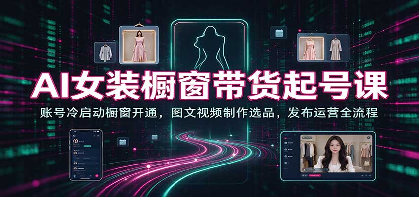 AI女装橱窗带货起号课:账号冷启动橱窗开通,图文视频制作选品,发布运营全流程-网赚副业网