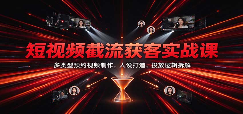 短视频截流获客实战课:多类型预约视频制作,人设打造,投放逻辑拆解-网赚副业网