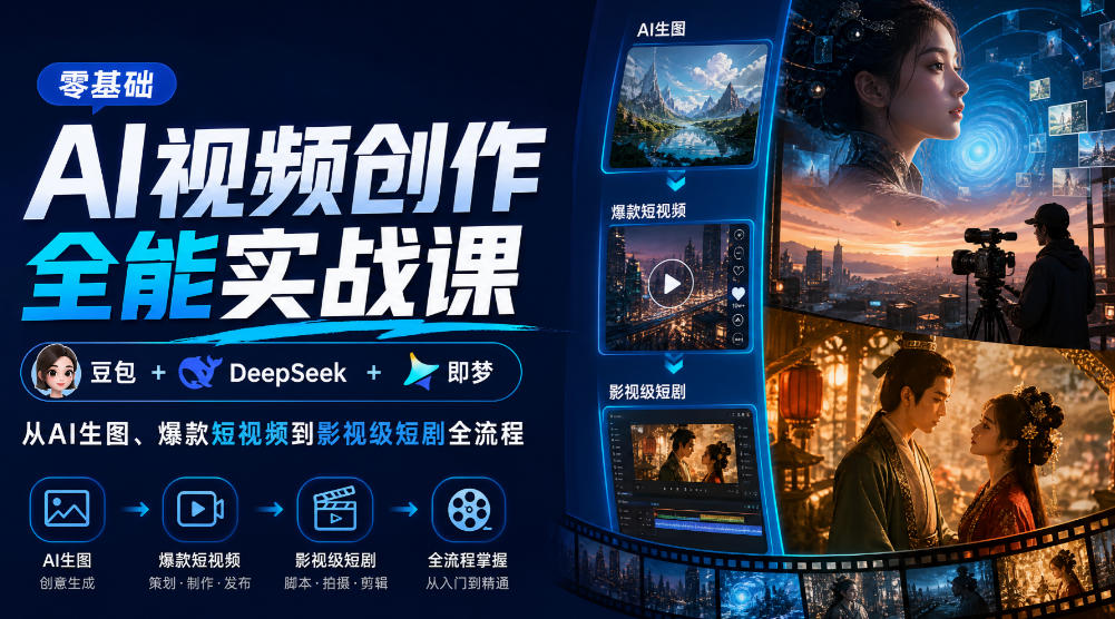 零基础AI视频创作全能实战课|豆包+DeepSeek+即梦,从AI生图、爆款短视频到影视级短剧全流程-网赚副业网