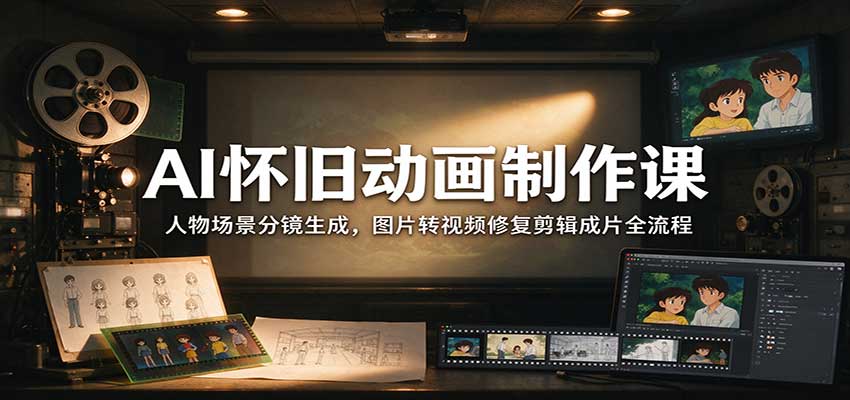 AI怀旧动画制作课:人物场景分镜生成,图片转视频修复剪辑成片全流程-网赚副业网
