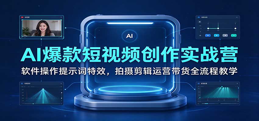 AI爆款短视频创作实战营:软件操作提示词特效,拍摄剪辑运营带货全流程教学-网赚副业网