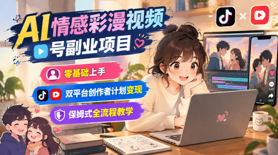 AI情感彩漫视频号副业项目,零基础上手,双平台创作者计划变现,保姆式全流程教学-网赚副业网