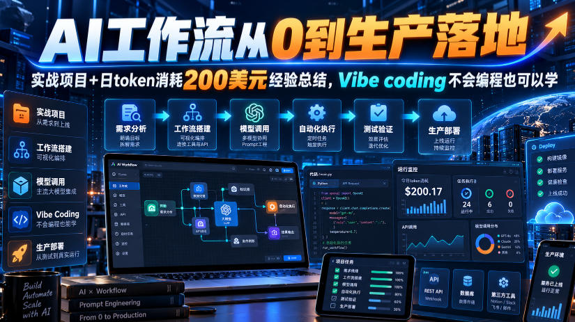 AI工作流从0到生产落地,实战项目+日token消耗200美刀经验总结,Vibe coding不会编程也可以学-网赚副业网