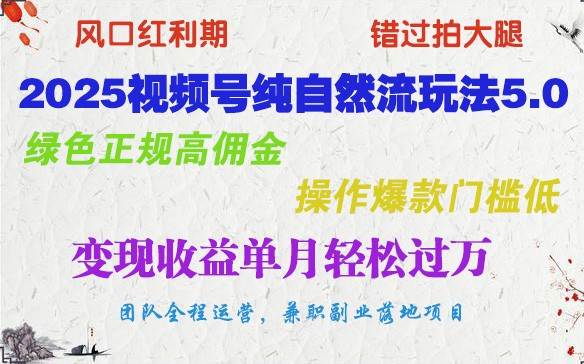 2025视频号纯自然流玩法5.0,绿色正规高佣金,操作爆款门槛低,变现收益单月轻松过万-网赚副业网