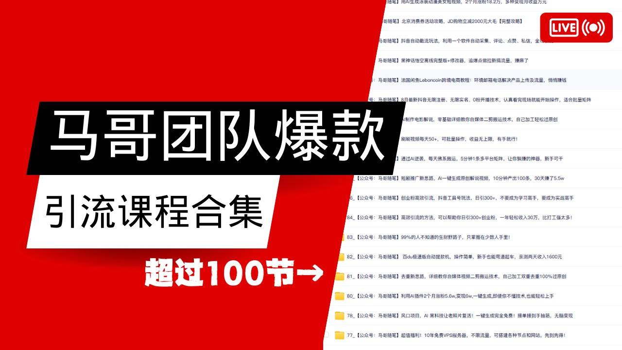 马哥团队【122节】最全项目爆款引流课程合集【持续更新】-网赚副业网