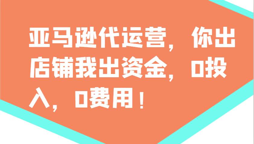 亚马逊代运营,你出店铺我出资金,0投入,0费用,无责任每天300分红,赢亏我承担-网赚副业网