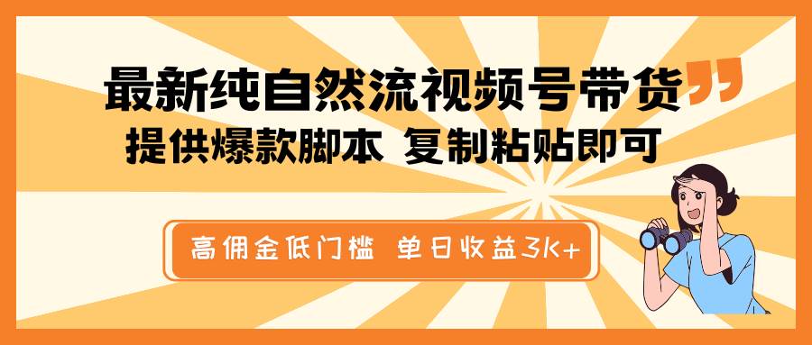 最新纯自然流视频号带货,提供爆款脚本简单 复制粘贴即可,高佣金低门槛,单日收益3K+-网赚副业网