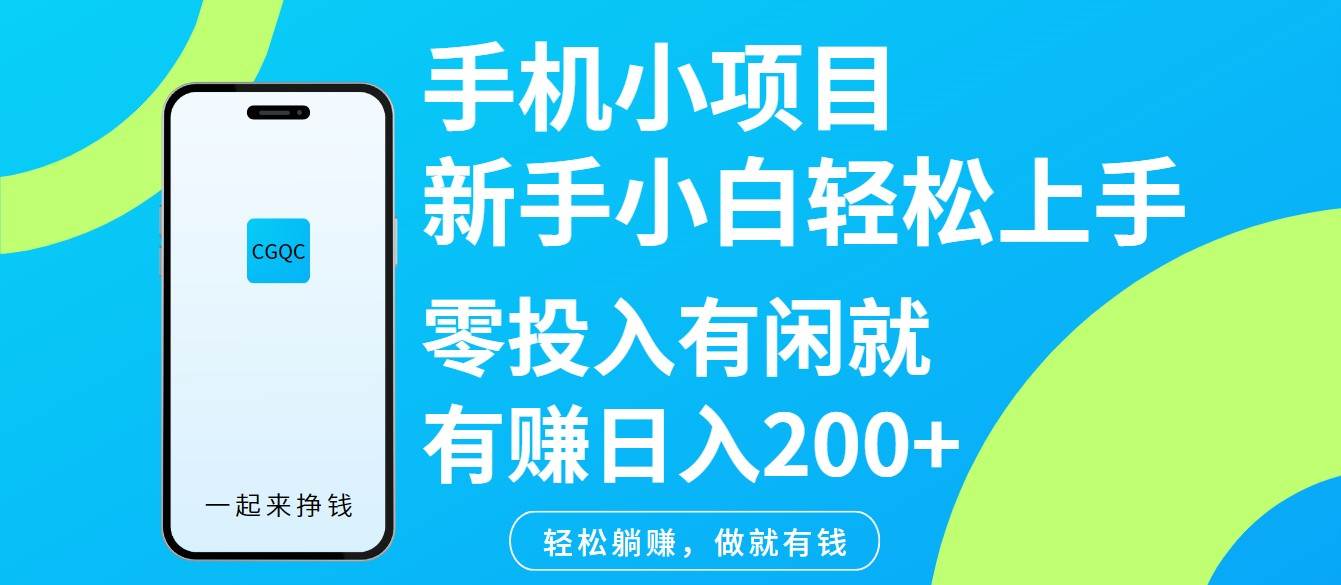 手机小项目新手小白轻松上手零投入有闲就有赚日入200+-网赚副业网
