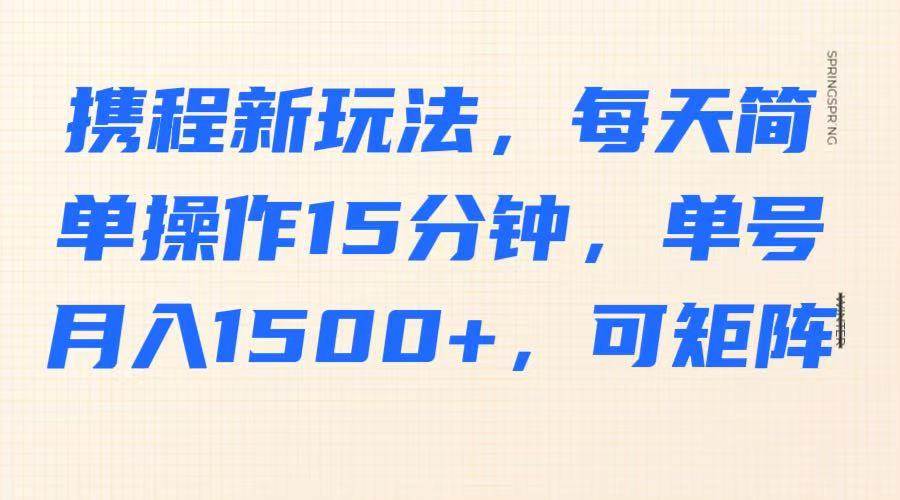 携程新玩法,每天简单操作15分钟,单号月入1500+,可矩阵-网赚副业网