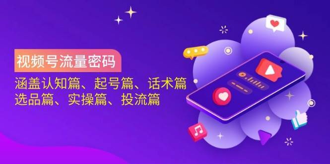 视频号流量密码:涵盖认知篇、起号篇、话术篇、选品篇、实操篇、投流篇-网赚副业网