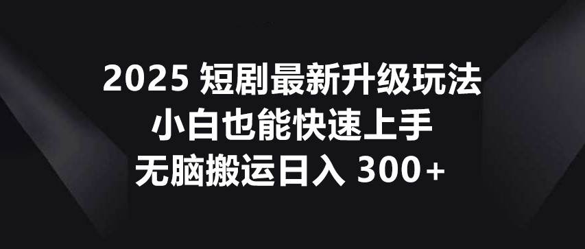 2025短剧最新升级玩法,小白也能快速上手,无脑搬运日入300+-网赚副业网