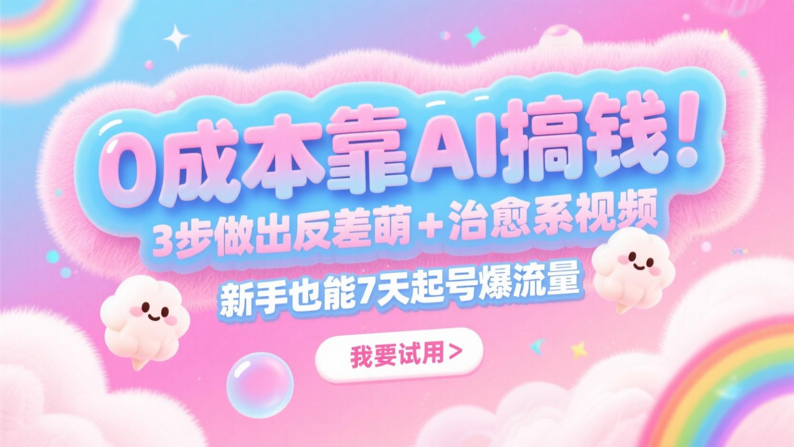 0成本靠AI搞钱!3步做出反差萌+治愈系视频,新手也能7天起号爆流量,月入5位数-网赚副业网