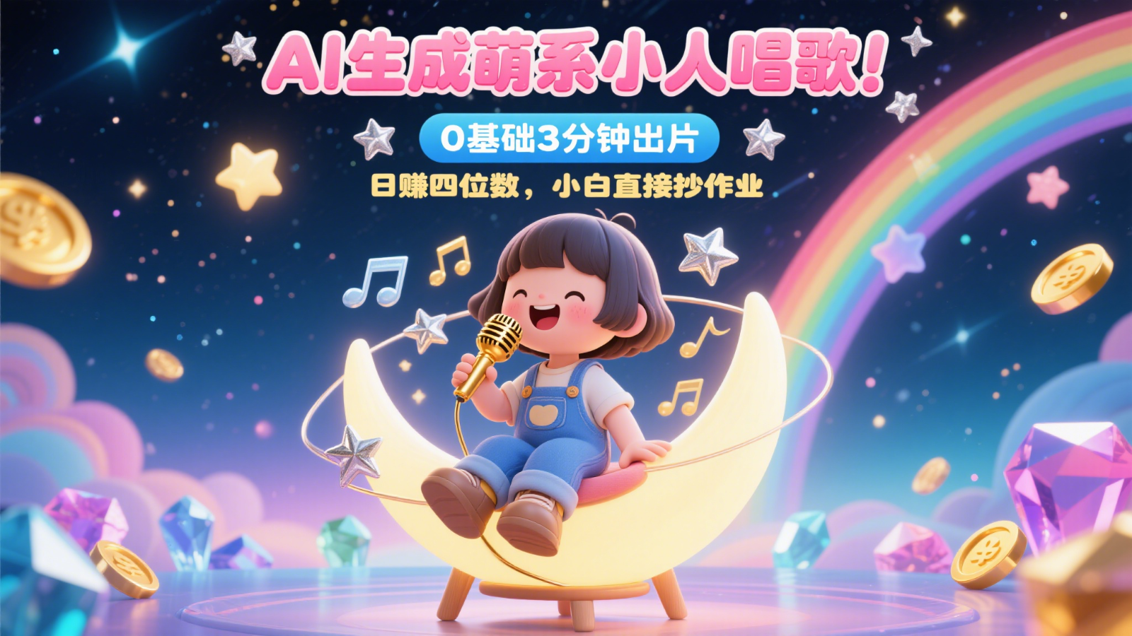 AI生成萌系小人唱歌!0基础3分钟出片,28个作品涨粉9万,日赚四位数,小白直接抄作业-网赚副业网