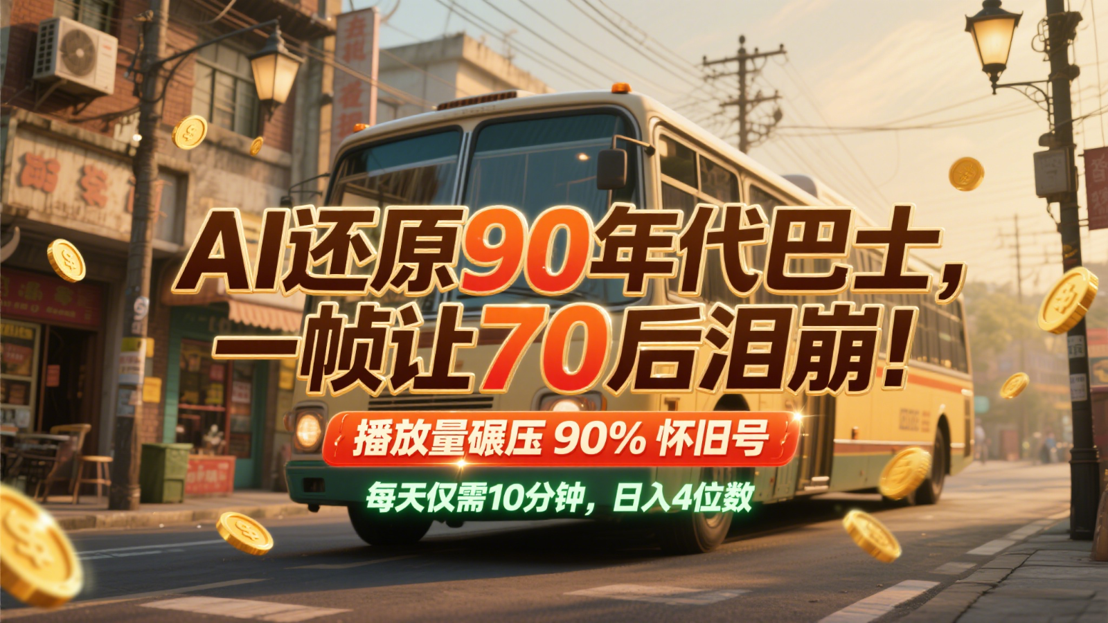 AI还原90年代巴士,一帧让70后泪崩!播放量碾压90%怀旧号,每天10分钟,日入4位数-网赚副业网