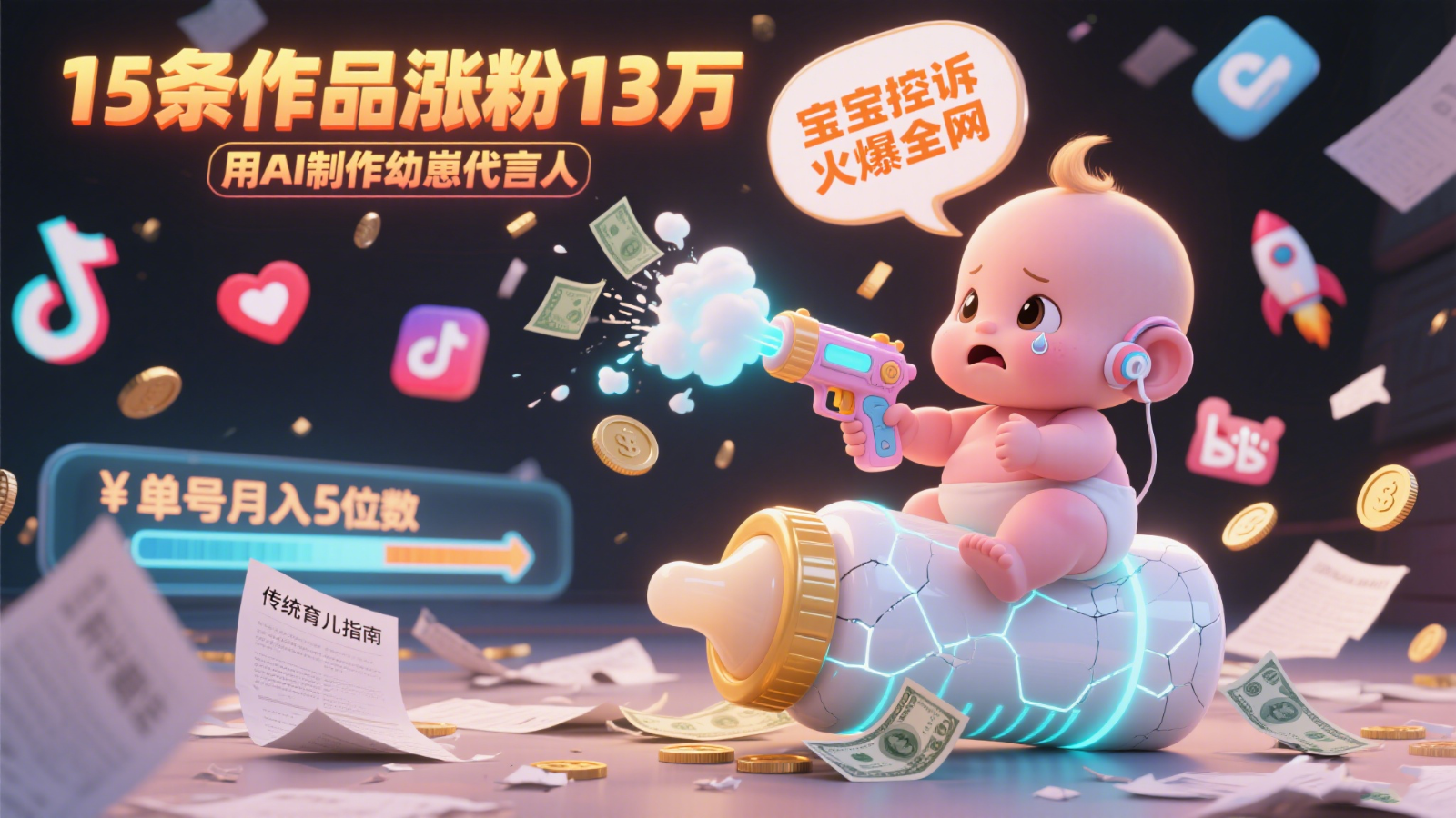 用AI制作幼崽代言人,宝宝的控诉火爆全网,15条作品涨粉13万,单号月入5位数实操教程-网赚副业网