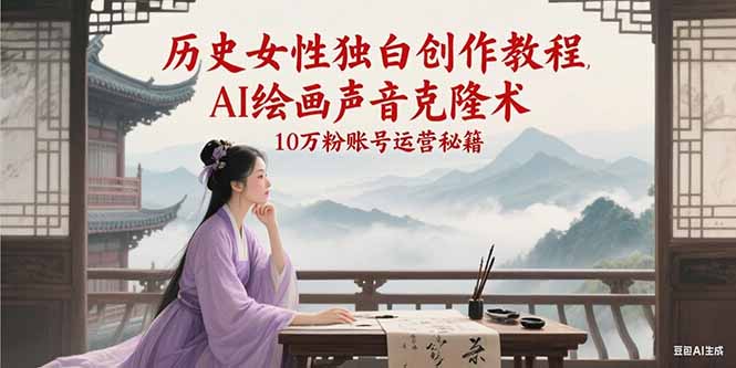 历史女性独白创作教程,AI绘画声音克隆术,10万粉账号运营秘籍-网赚副业网