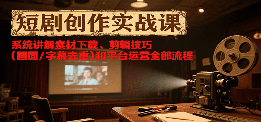 短剧创作实战课，系统讲解素材下载、剪辑技巧（画面/字幕去重）和平台运营全部流程-网赚副业网
