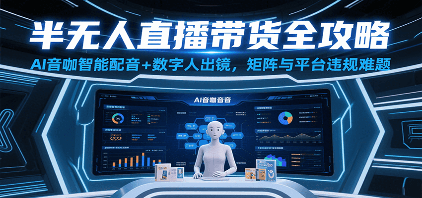 半无人直播带货全攻略:AI音咖智能配音+数字人出镜,解决账号矩阵与平台违规难题-网赚副业网