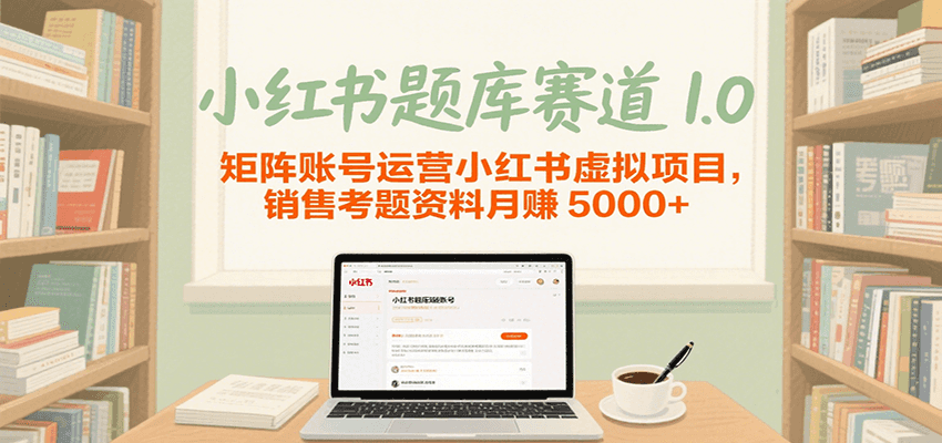 小红书题库赛道1.0,矩阵账号运营小红书虚拟项目,销售行业资格证考题资料月赚5000+-网赚副业网