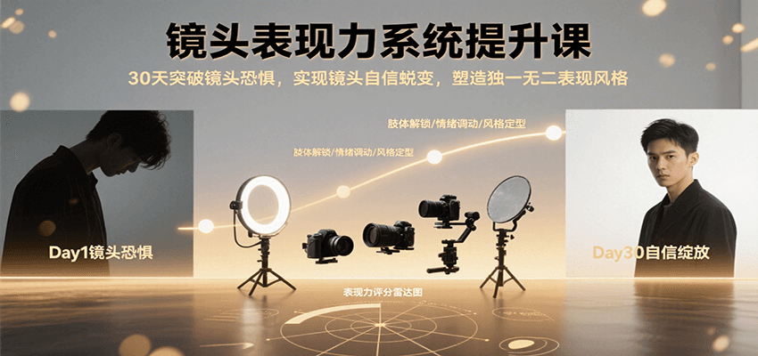 镜头表现力系统提升课，30天突破镜头恐惧实现自信蜕变，塑造独一无二表现风格-网赚副业网