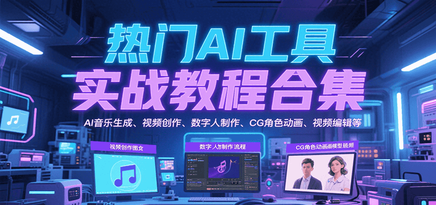 热门AI工具实战教程合集,AI音乐生成、视频创作、数字人制作、CG角色动画、视频编辑等-网赚副业网