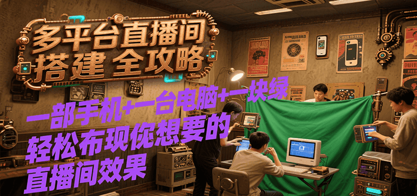 多平台直播间搭建全攻略,一部手机+一台电脑+一块绿布轻松实现你想要的直播间效果-网赚副业网