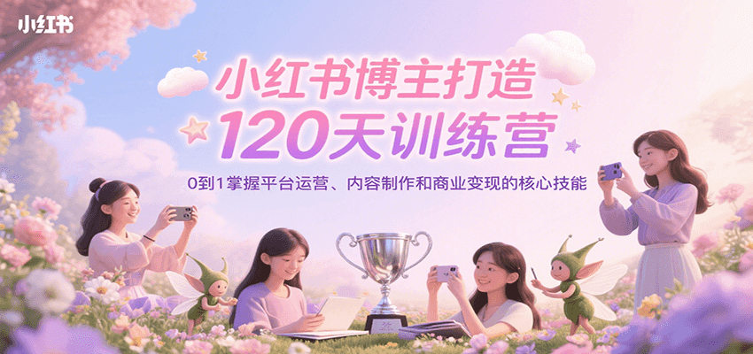 小红书博主打造120天训练营,0到1掌握平台运营、内容制作和商业变现-网赚副业网