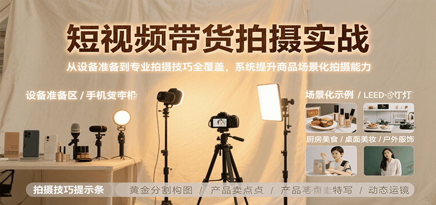 短视频带货拍摄实战,从设备准备到专业拍摄技巧全覆盖,系统提升商品场景化拍摄能力-网赚副业网