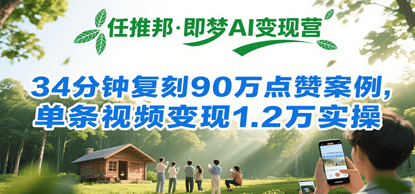 任推邦·即梦AI变现营,34分钟复刻90万点赞案例,单条视频变现1.2万实操-网赚副业网