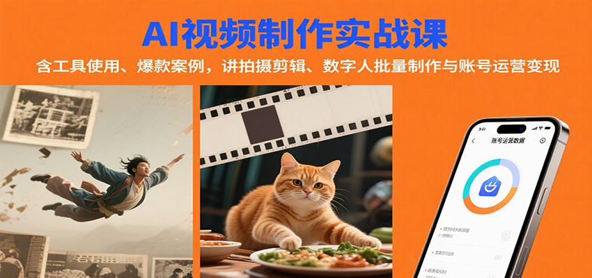 AI视频制作实战:含工具使用、爆款案例,讲拍摄剪辑、数字人批量制作与账号运营变现-网赚副业网
