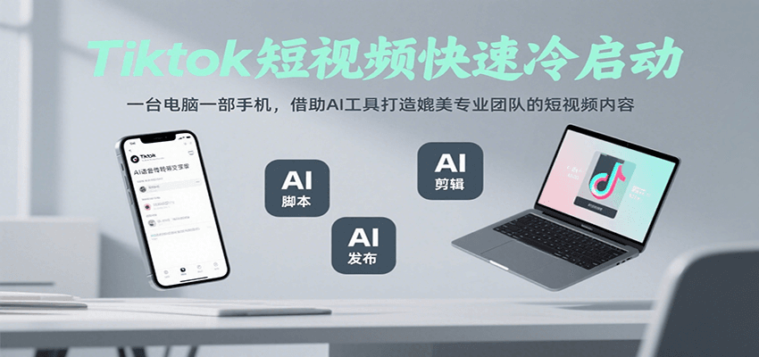Tiktok短视频快速冷启动,一台电脑一部手机,借助AI工具打造媲美专业团队的短视频内容-网赚副业网