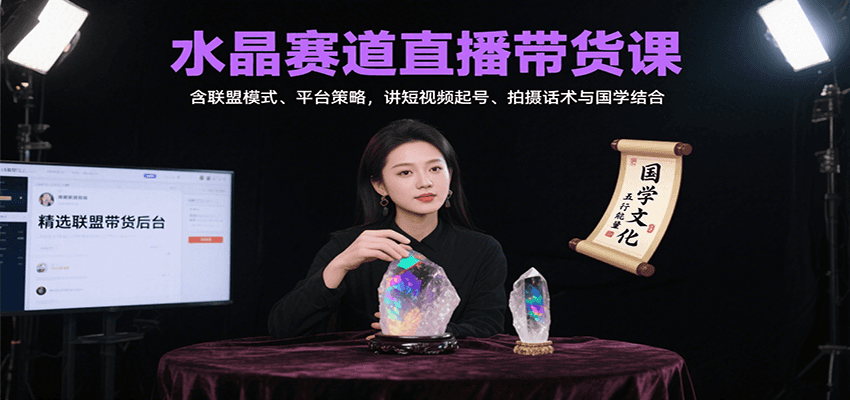 水晶赛道直播带货课:含联盟模式、平台策略,讲短视频起号、拍摄话术与国学结合-网赚副业网