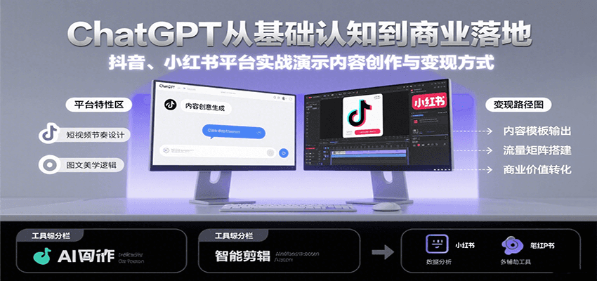 ChatGPT从基础认知到商业落地，实战演示抖音、小红书等平台的内容创作与变现-网赚副业网