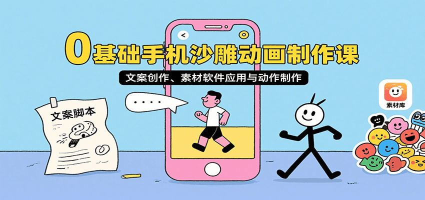 0基础手机沙雕动画制作课，文案创作、素材软件应用与动作制作-网赚副业网