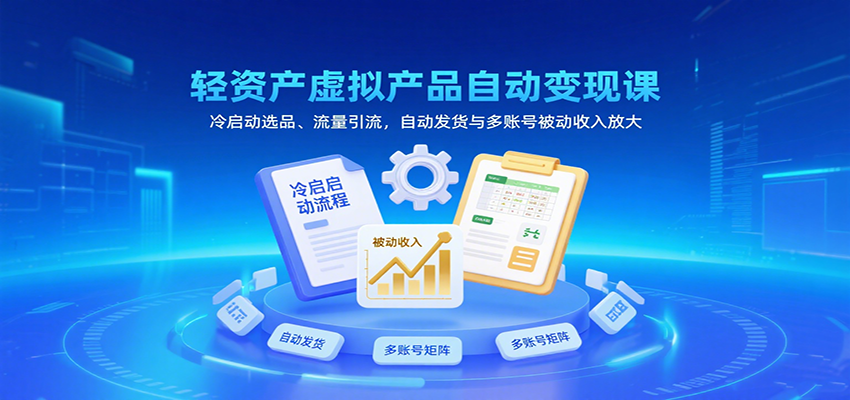 轻资产虚拟产品自动变现课，冷启动选品、流量引流，自动发货与多账号被动收入放大-网赚副业网