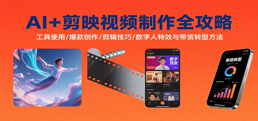 AI+剪映视频制作全攻略:工具使用/爆款创作/剪辑技巧/数字人特效与带货转型方法-网赚副业网