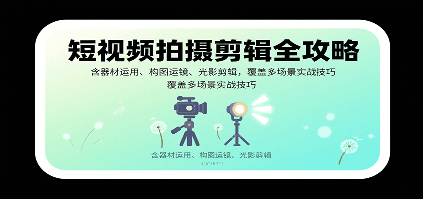 短视频拍摄剪辑全攻略:含器材运用、构图运镜、光影剪辑,覆盖多场景实战技巧-网赚副业网