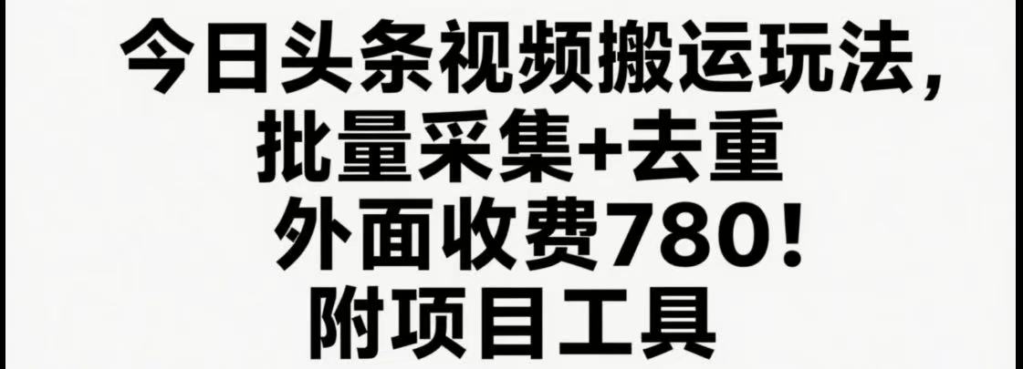 今日头条视频搬运玩法,软件一键去重,轻松日入500+附项目工具-网赚副业网
