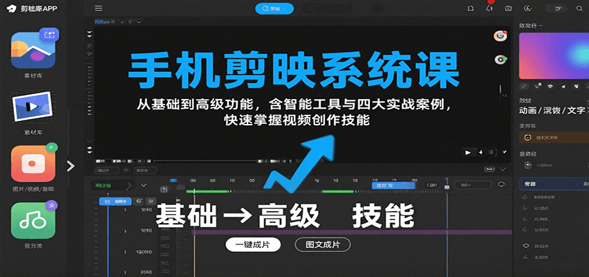 手机剪映系统课,从基础到高级功能,含智能工具与四大实战案例,快速掌握视频创作技能-网赚副业网